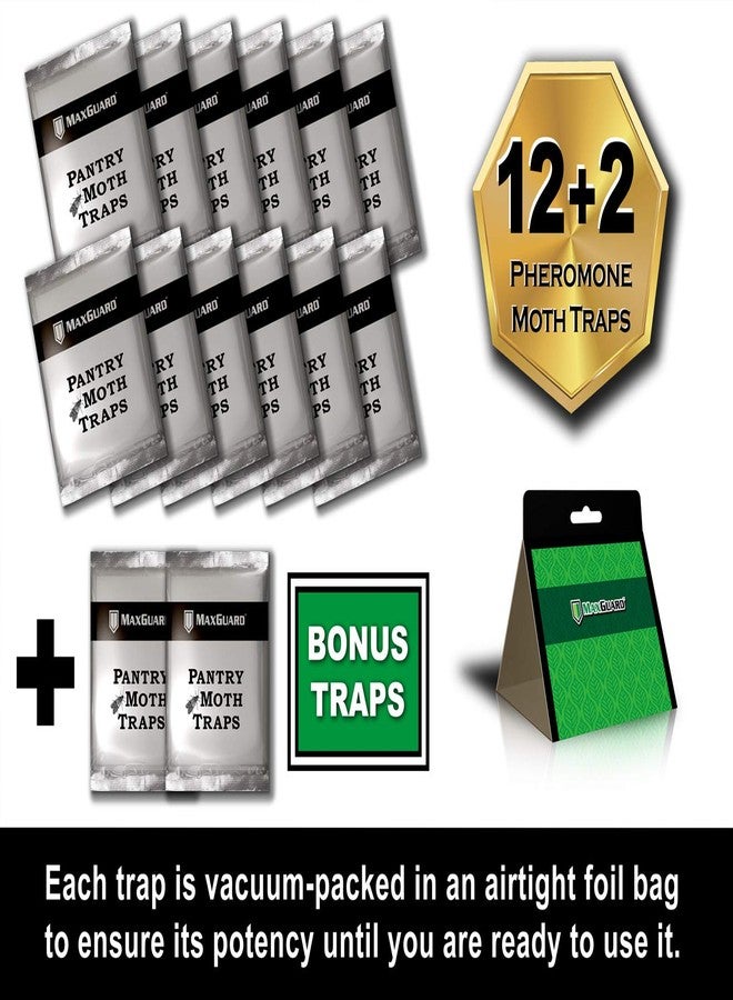 MAXGUARD Pantry Moth Traps (12 Pack +2 Free) with Extra Strength Pheromones | Non-Toxic Sticky Glue Trap for Food and Cupboard Moths in Your Kitchen | Trap and Kill Seed Grain Flour Meal Moths | - Image 5